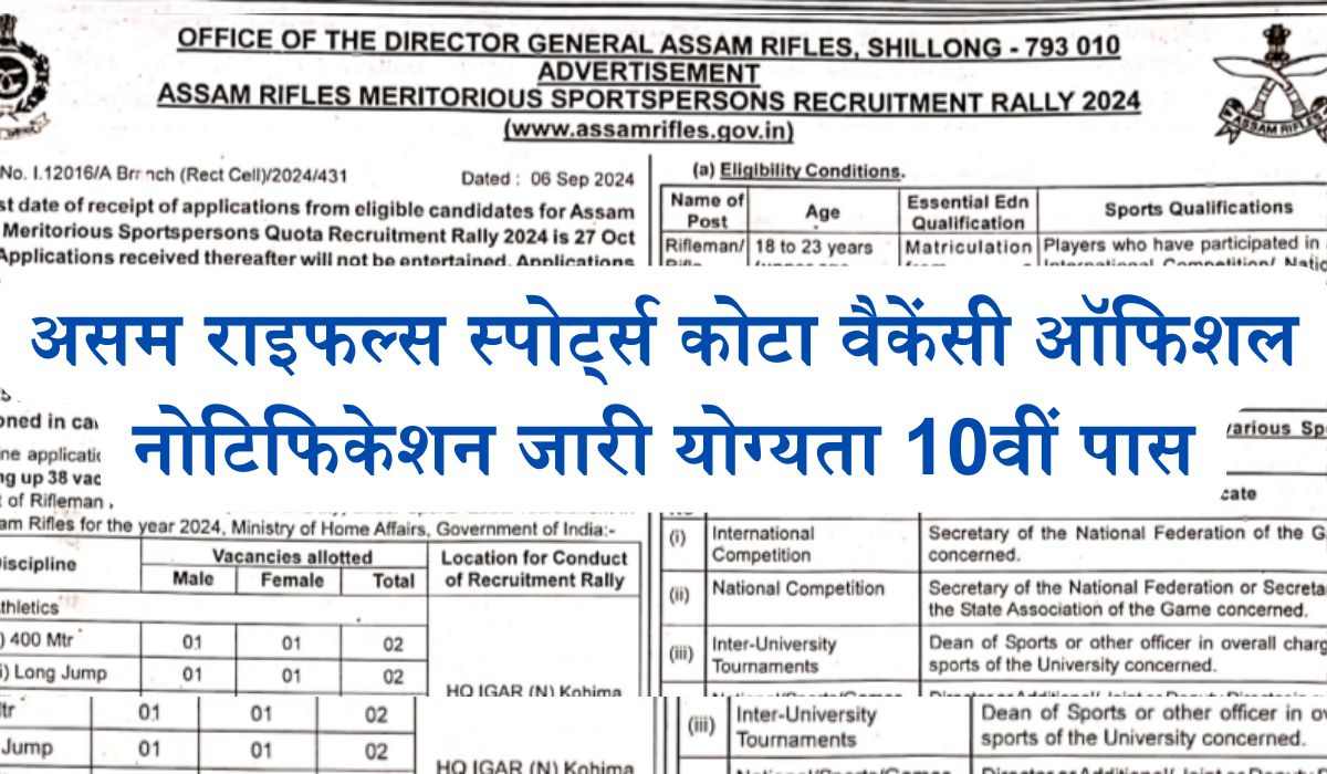 असम राइफल्स स्पोर्ट्स कोटा वेकेंसी